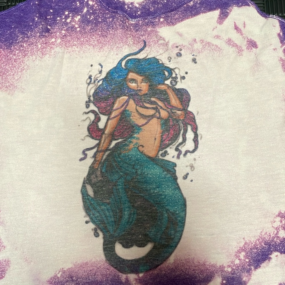 Mermaid purple tie dyed tank top design size medium